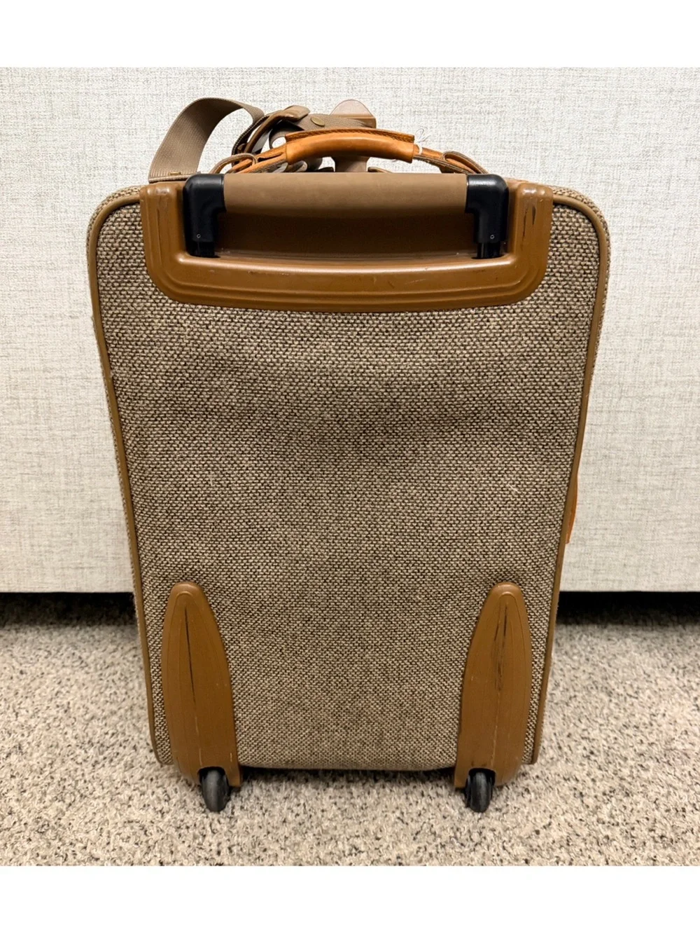 Hartmann Vintage Tweed Carry On Roller Bag with Tan Leather Trim
